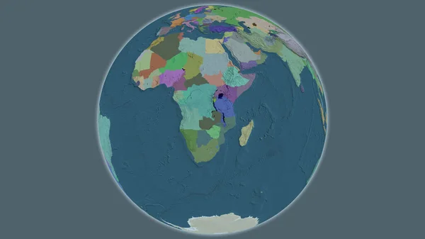 Administrative globe map centered on Zambia