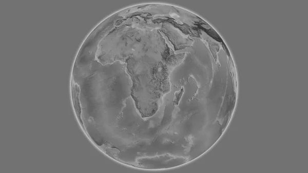 以赞比亚为中心的灰度全球地图 — 图库照片