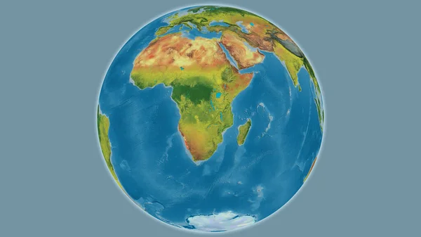 Topographic globe map centered on Zambia
