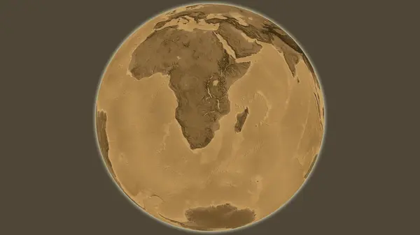 以津巴布韦为中心的Sepia高地全球地图 — 图库照片
