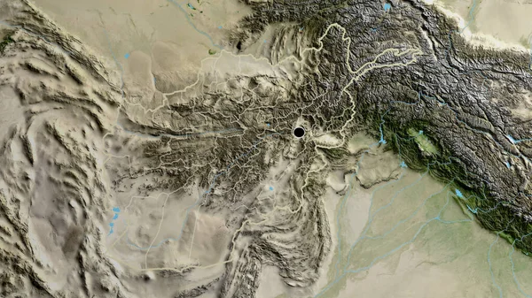 Zbliżenie Afgańskiej Strefy Przygranicznej Jej Granic Regionalnych Zdjęciu Satelitarnym Yahoo — Zdjęcie stockowe