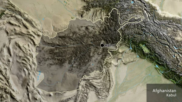 Zbliżenie Afgańskiej Strefy Przygranicznej Ciemną Pokrywą Mapie Satelitarnej Główny Punkt — Zdjęcie stockowe