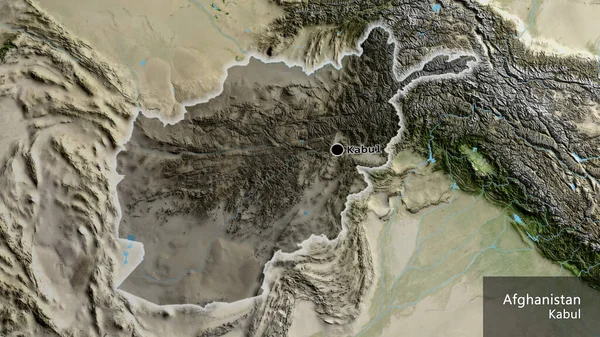 Zbliżenie Afgańskiej Strefy Przygranicznej Ciemną Pokrywą Mapie Satelitarnej Główny Punkt — Zdjęcie stockowe