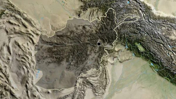 Close Afghanistan Border Area Highlighting Dark Overlay Satellite Map Capital — Stock Photo, Image
