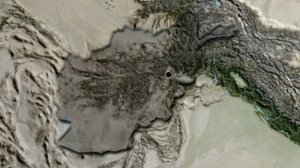Närbild Afghanistans Gränsområde Med Ett Mörkt Överdrag Satellitkarta Huvudpunkt Skalade — Stockfoto