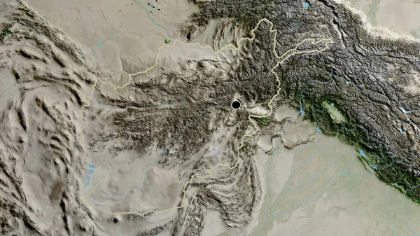 在卫星地图上对阿富汗边境地区进行的密切监视 资本点 国家形貌概述 — 图库照片