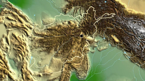 Zbliżenie Afgańskiej Strefy Przygranicznej Fizycznej Mapie Główny Punkt Zarys Kształtu — Zdjęcie stockowe