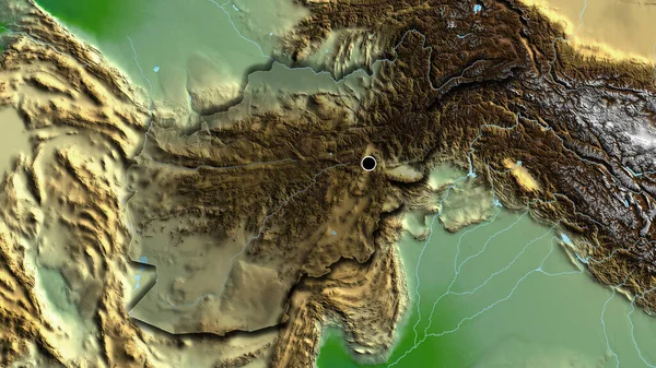 Närbild Afghanistans Gränsområde Med Ett Mörkt Överdrag Fysisk Karta Huvudpunkt — Stockfoto