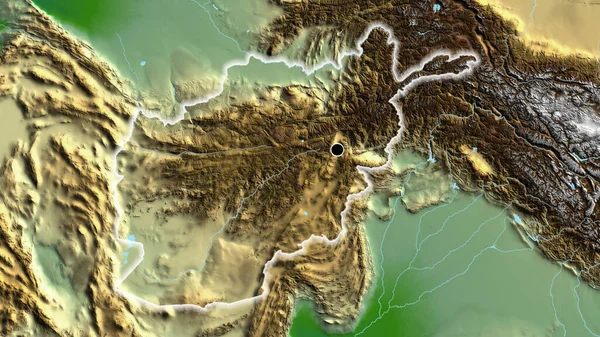 Närbild Afghanistans Gränsområde Fysisk Karta Huvudpunkt Glow Runt Landet Form — Stockfoto