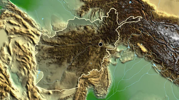 Zbliżenie Afgańskiej Strefy Przygranicznej Ciemną Powłoką Fizycznej Mapie Główny Punkt — Zdjęcie stockowe