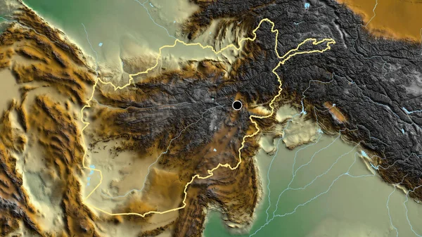 Närbild Afghanistans Gränsområde Hjälplinje Karta Huvudpunkt Skissera Runt Landet Form — Stockfoto