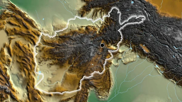 Närbild Afghanistans Gränsområde Hjälplinje Karta Huvudpunkt Glow Runt Landet Form — Stockfoto