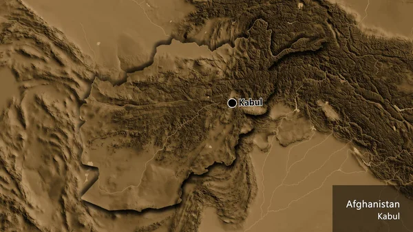 Close Van Het Grensgebied Afghanistan Een Plattegrond Van Sepia Hoofdpunt — Stockfoto