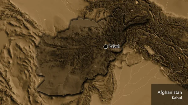 Detailní Záběr Pohraniční Oblasti Afghánistánu Zvýrazňující Tmavou Vrstvu Mapě Nadmořské — Stock fotografie