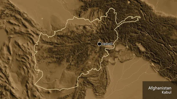 Gros Plan Frontière Afghane Sur Une Carte Altitude Sépia Point — Photo