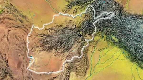 Plano Perto Zona Fronteiriça Afeganistão Num Mapa Topográfico Ponto Capital — Fotografia de Stock