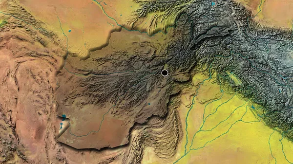 Close Afghanistan Border Area Highlighting Dark Overlay Topographic Map Capital — Stock Photo, Image