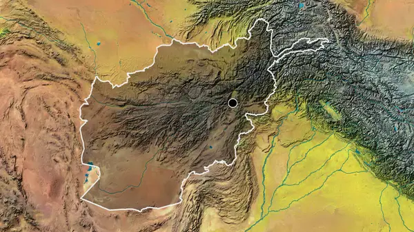 Närbild Afghanistans Gränsområde Med Ett Mörkt Överdrag Topografisk Karta Huvudpunkt — Stockfoto
