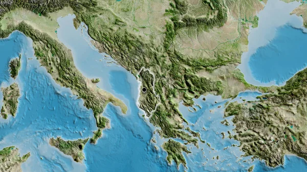 衛星地図上のアルバニア国境地帯の閉鎖 資本ポイント 全国に光る — ストック写真