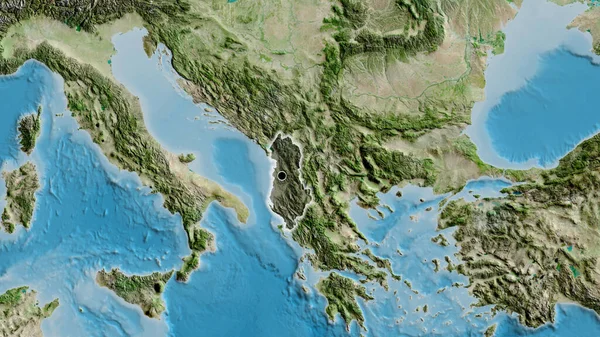 Arnavutluk Sınır Bölgesinin Uydu Haritasında Koyu Bir Örtüyle Işıklandırılmış Hali — Stok fotoğraf