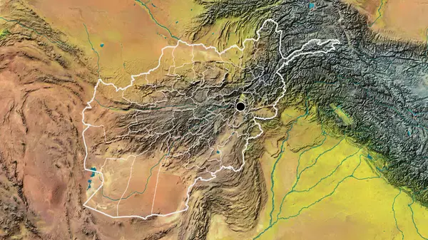 Närbild Afghanistans Gränsområde Och Dess Regionala Gränser Topografisk Karta Huvudpunkt — Stockfoto