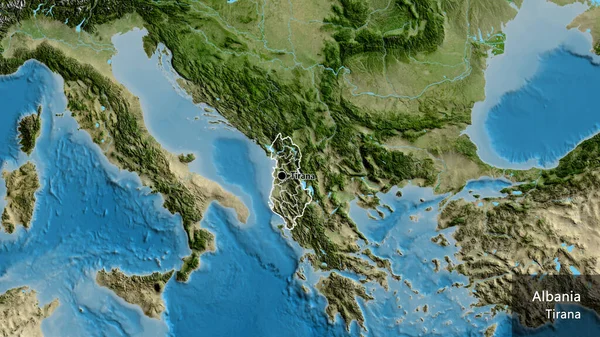 Arnavutluk Sınır Bölgesinin Uydu Haritasına Yakın Çekim Ana Nokta Ülke — Stok fotoğraf
