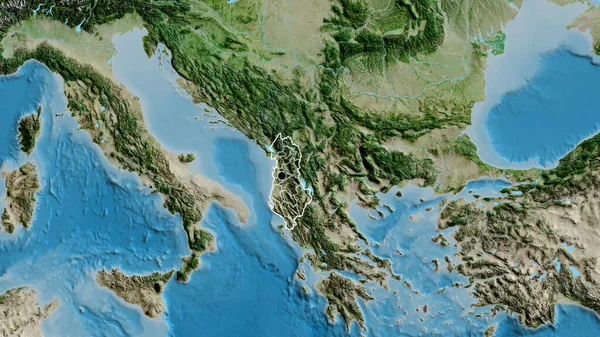 Zbliżenie Strefy Przygranicznej Albanii Jej Granic Regionalnych Zdjęciu Satelitarnym Yahoo — Zdjęcie stockowe