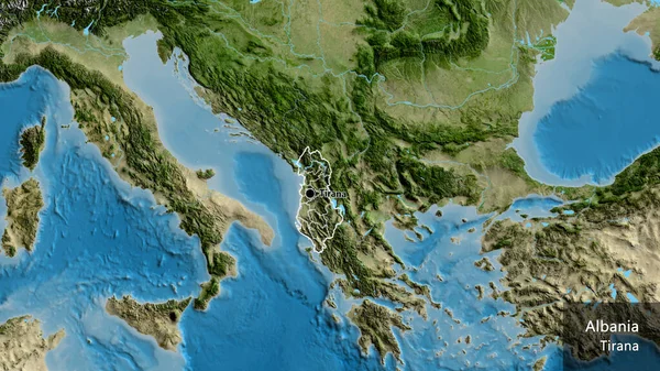 Close Van Het Albanese Grensgebied Zijn Regionale Grenzen Een Satellietkaart — Stockfoto