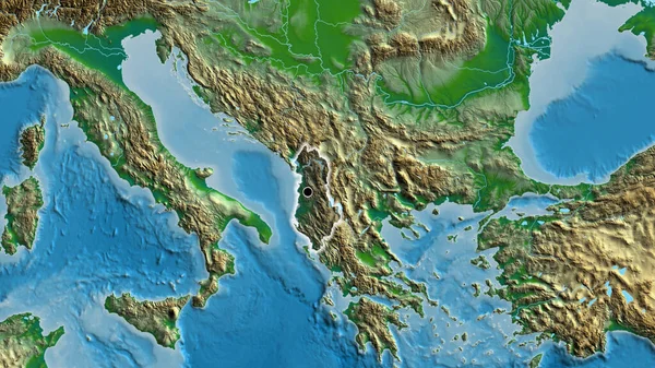 Крупный План Приграничной Зоны Албании Тёмным Наложением Физическую Карту Отличный — стоковое фото
