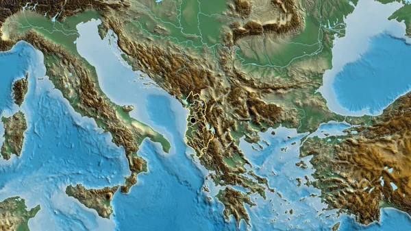 Close Albania Border Area Its Regional Borders Relief Map Capital — Stock Photo, Image