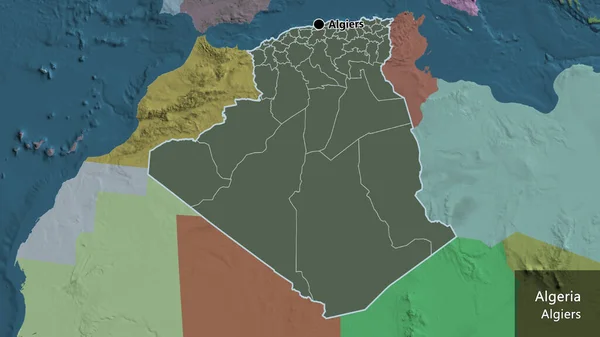 Крупный План Приграничного Района Алжира Региональных Границ Административной Карте Отличный — стоковое фото