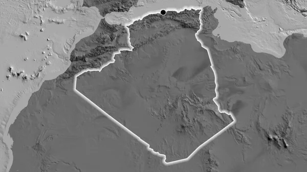 Detailní Záběr Pohraniční Oblast Alžírska Dvouúrovňové Mapě Fakt Záře Kolem — Stock fotografie
