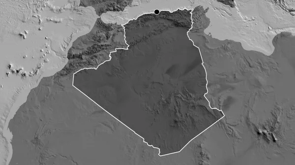 Närbild Algeriets Gränsområde Med Ett Mörkt Överdrag Tvåvåningskarta Huvudpunkt Skissera — Stockfoto