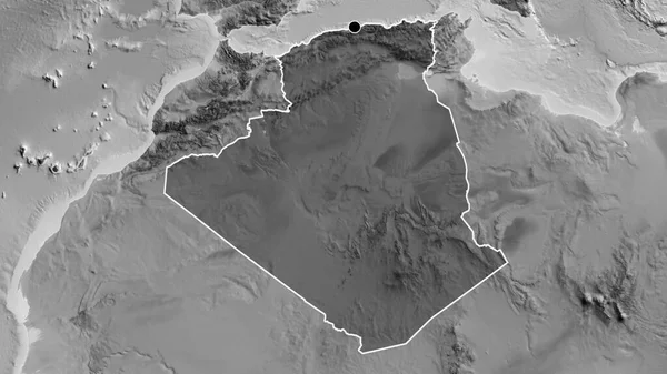 Close Algeria Border Area Highlighting Dark Overlay Grayscale Map Capital — Stock Photo, Image