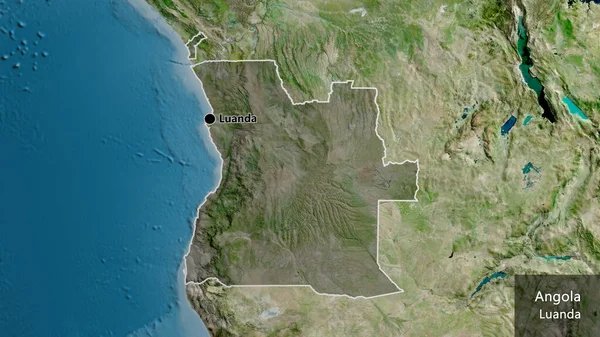 在安哥拉边境地区进行的近距离调查 用卫星地图上的黑暗阴影显示了这一点 资本点 概略地描述一下国家的面貌 国家及其首都的英文名称 — 图库照片