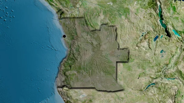 在安哥拉边境地区进行的近距离调查 用卫星地图上的黑暗阴影显示了这一点 资本点 国家形状的斜边 — 图库照片