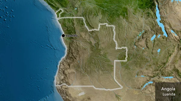 Primer Plano Zona Fronteriza Angola Mapa Satelital Punto Capital Brillan —  Fotos de Stock
