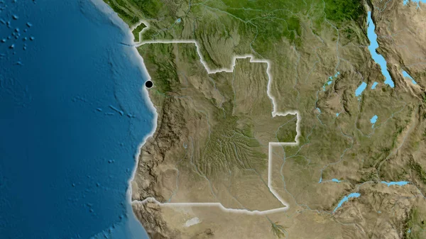 Närbild Angolas Gränsområde Satellitkarta Huvudpunkt Glow Runt Landet Form — Stockfoto