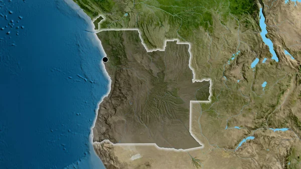 衛星地図上の暗いオーバーレイで強調アンゴラ国境地域のクローズアップ 資本ポイント 全国に光る — ストック写真