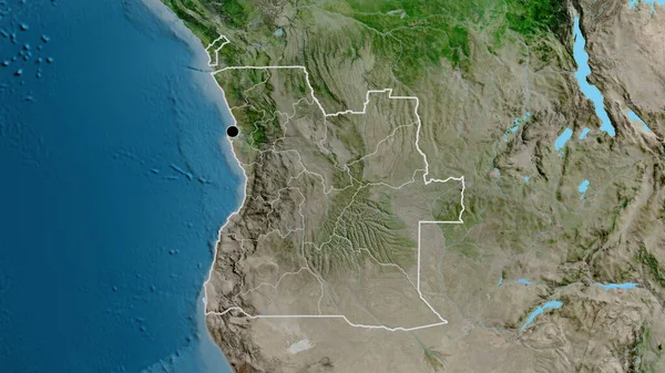 在卫星地图上对安哥拉边境地区及其区域边界进行了密切监视 资本点 国家形貌概述 — 图库照片