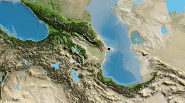 Azerbaycan sınırına bir uydu haritasında yakın plan. Ana nokta. Ülke şekli etrafında özet geç. 