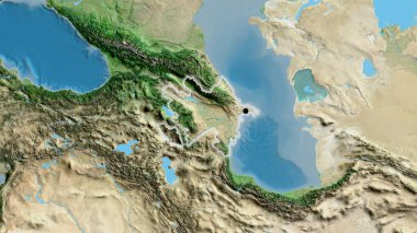 Azerbaycan sınırına bir uydu haritasında yakın plan. Ana nokta. Ülke çapında parıltı. 