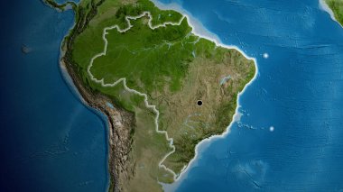 Brezilya sınır bölgesinin uydu haritasında yakın plan görüntüsü. Ana nokta. Ülke çapında parıltı. 