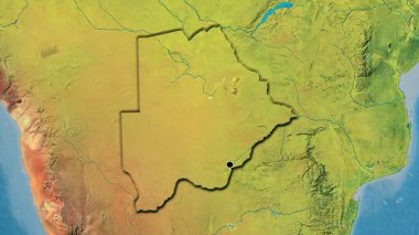 Botswana sınır bölgesinin topoğrafik haritaya yakın çekimleri. Ana nokta. Ülkenin kıvrımlı kenarları. 