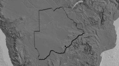 Botswana sınır bölgesinin yakın plan haritası. Ana nokta. Ülkenin kıvrımlı kenarları. 