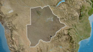 Botswana sınır bölgesinin yakın çekimleri, uydu haritasında koyu bir örtüyle vurgulanıyor. Ana nokta. Ülke çapında parıltı. 