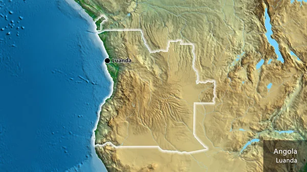 Nahaufnahme Des Angolanischen Grenzgebiets Auf Einer Physischen Landkarte Kapitalpunkt Überall — Stockfoto