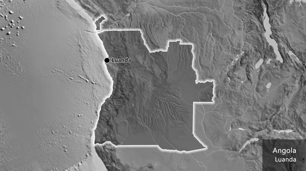 Zbliżenie Strefy Przygranicznej Angoli Ciemnym Pokryciem Mapie Skali Szarości Główny — Zdjęcie stockowe