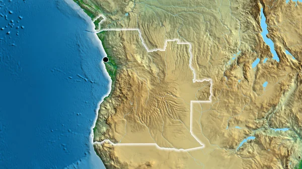 Nahaufnahme Des Angolanischen Grenzgebiets Auf Einer Physischen Landkarte Kapitalpunkt Glühen — Stockfoto
