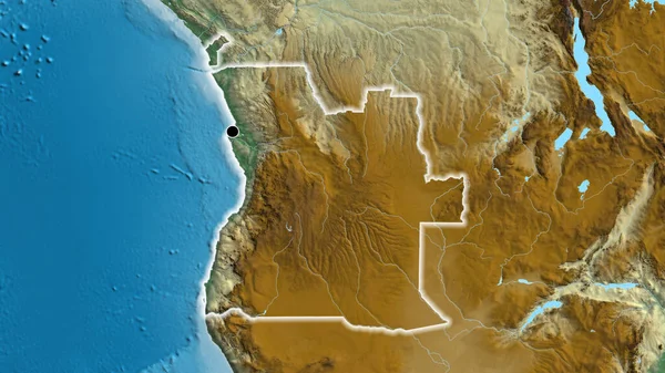 Närbild Angolas Gränsområde Hjälpkarta Huvudpunkt Glow Runt Landet Form — Stockfoto